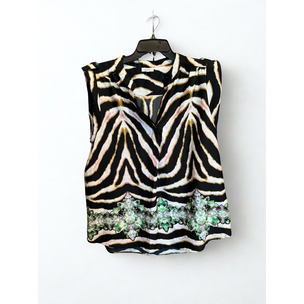 Zebra Animal Print Flowy Sleeveless‎ Print Ethnic Tribal Boho Festival Blouse XL